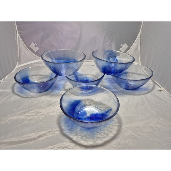 Bormioli Rocco Murano Cobalt Blue Swirl 5.5" Fruit Dessert Bowls Italy Set/6 - Picture 1 of 6